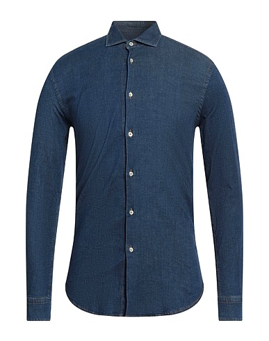 BRIAN DALES Denim shirt Blue 99% Cotton, 1% Elastane