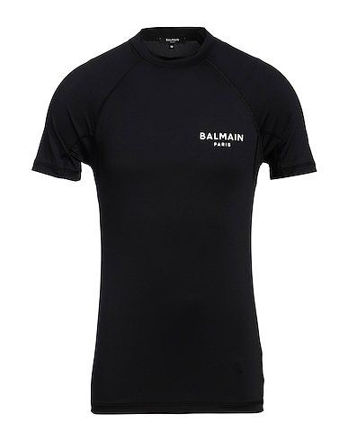 BALMAIN Basic T-Shirt RAGLAN SHORT SLEEVES T-SHIRT Black 80% Polyamide, 20% Elastane