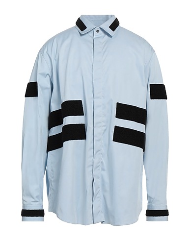 BALMAIN Shirts Sky blue 100% Cotton, Mother-of-pearl