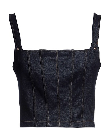 GUESS Crop top Blue 46% Rayon, 29% Nylon, 21% Polyester, 4% Elastane