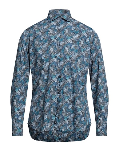CALIBAN Patterned shirt Midnight blue 100% Cotton
