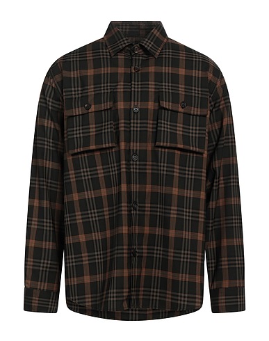 MANUEL RITZ Checked shirt Military green 99% Virgin Wool, 1% Elastane
