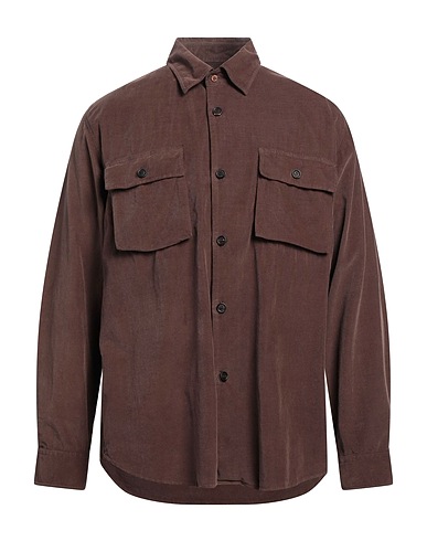 MANUEL RITZ Solid colour shirt Chocolate brown 97% Cotton, 3% Elastane