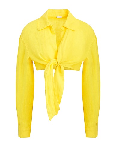 8 by YOOX Linen shirt LINEN FRONT WRAP BLOUSE
 Yellow 100% Linen