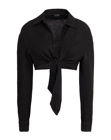 8 by YOOX Linen shirt LINEN FRONT WRAP BLOUSE
 Black 100% Linen