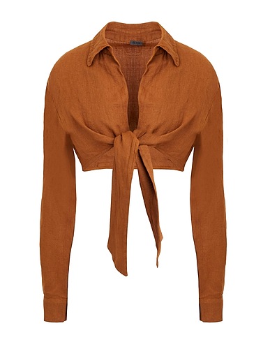 8 by YOOX Linen shirt LINEN FRONT WRAP BLOUSE
 Brown 100% Linen