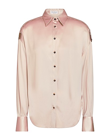 BRUNELLO CUCINELLI Shirts Light brown 96% Silk, 4% Elastane, Brass, Ecobrass