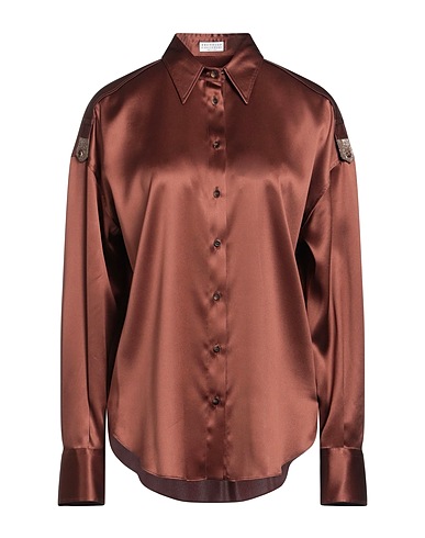 BRUNELLO CUCINELLI Shirts Chocolate brown 96% Silk, 4% Elastane, Brass, Ecobrass