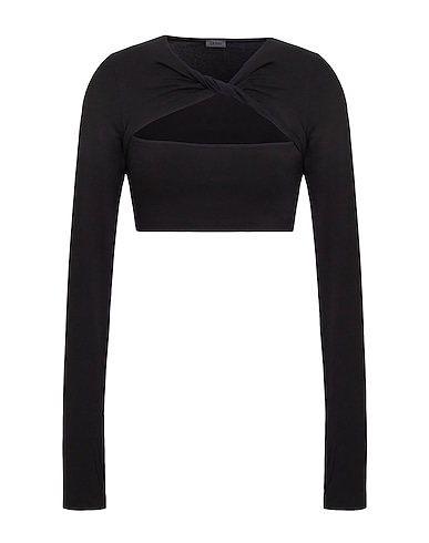 8 by YOOX Top JERSEY L/SLEEVE CROP TOP
 Black 95% Viscose, 5% Elastane