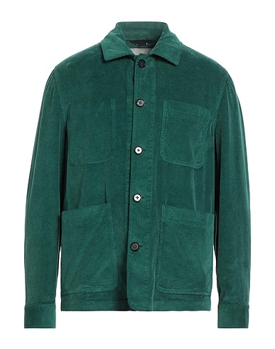 PAOLONI Solid colour shirt Emerald green 98% Cotton, 2% Elastane