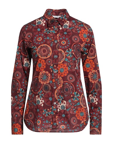 CALIBAN Patterned shirts & blouses Burgundy 97% Cotton, 3% Elastane