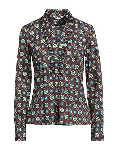 CALIBAN Patterned shirts & blouses Dark brown 97% Cotton, 3% Elastane