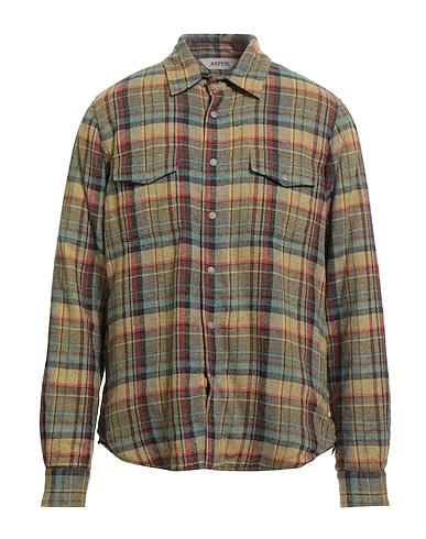 ASPESI Camicia a quadri Khaki 67% Lana, 30% Poliammide, 3% Altre Fibre