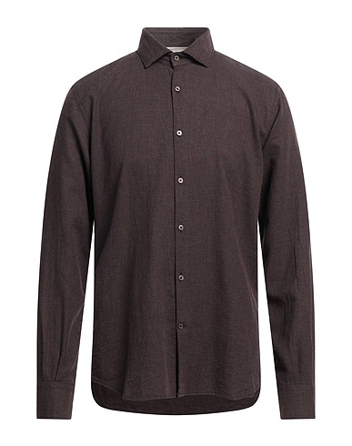 BROOKSFIELD Patterned shirt Chocolate brown 100% Cotton