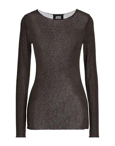 ALPHA STUDIO Basic T-Shirt Dark brown 64% Viscose, 18% Polyamide, 10% Cashmere, 8% Elastane