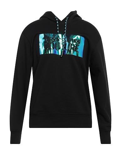 VERSACE JEANS COUTURE Hooded track jacket  Black 100% Cotton, Elastane