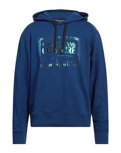 VERSACE JEANS COUTURE Hooded sweatshirt Blue 100% Cotton, Elastane
