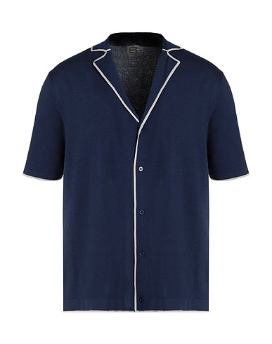 8 by YOOX Patterned shirt ORGANIC COTTON KNIT BOWLING POLO
 Navy blue 100% Organic cotton