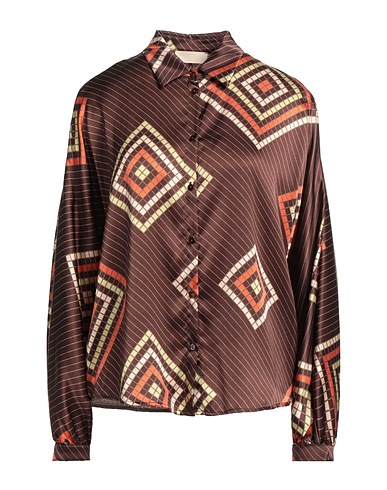MOMONÍ Patterned shirts & blouses Chocolate brown 93% Silk, 7% Elastane