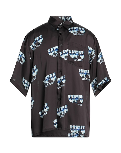 UFO 柄入りシャツ ブラック ポリエステル 100%
