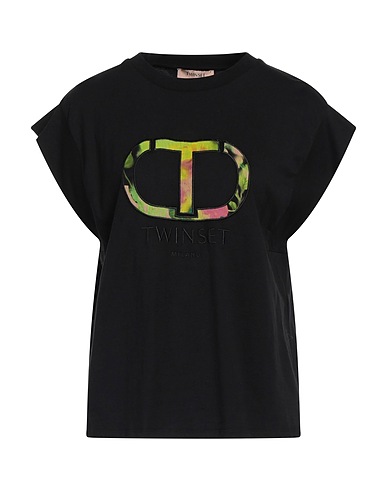 TWINSET Camiseta Negro 100% Algodón, Viscosa, Poliéster, Elastán