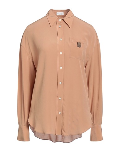 BRUNELLO CUCINELLI Silk shirts & blouses Light brown 100% Silk, Brass, Acetate