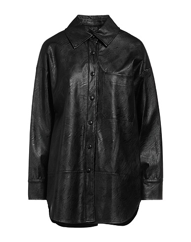 ALPHA STUDIO Solid color shirts & blouses Black 100% Polyurethane resin