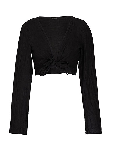 8 by YOOX Top LINEN L/SLEEVE CROP TOP
 Nero 100% Lino