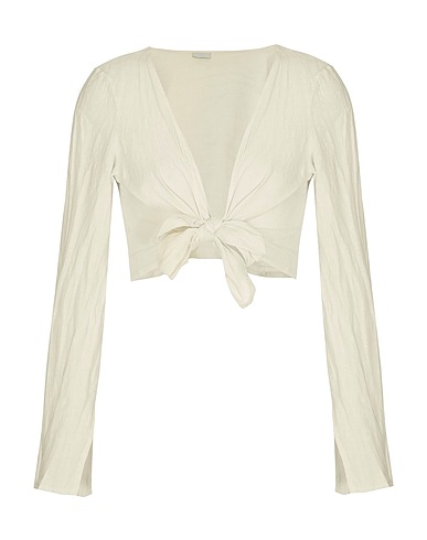 8 by YOOX Top LINEN L/SLEEVE CROP TOP
 Cream 100% Linen