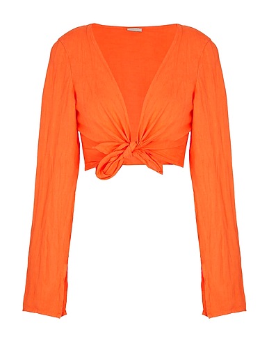 8 by YOOX Top LINEN L/SLEEVE CROP TOP
 Arancione 100% Lino