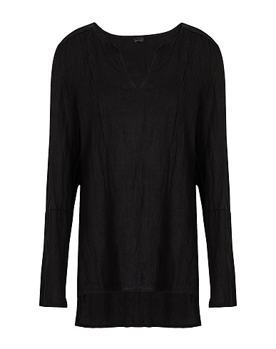 8 by YOOX Top LINEN V-NECK L/SLEEVE TOP
 Black 100% Linen