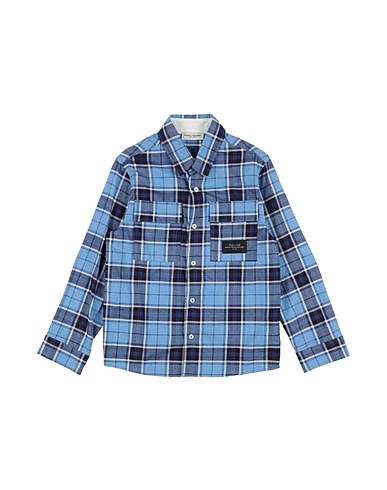 PAOLO PECORA Patterned shirt Pastel blue 100% Cotton