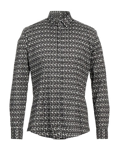 GREY DANIELE ALESSANDRINI Patterned shirt Black 97% Cotton, 3% Elastane