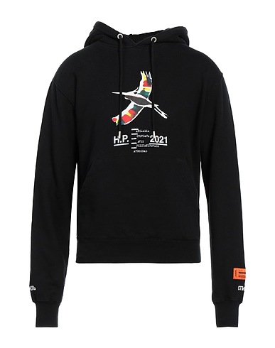 HERON PRESTON Hooded sweatshirt Black 100% Cotton, Elastane, Polyester