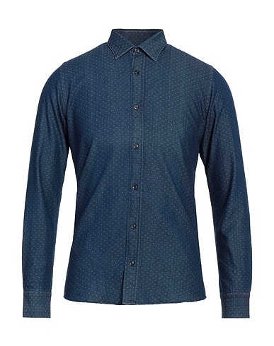 MASSIMO REBECCHI Patterned shirt Slate blue 55% Cotton, 45% Polyester