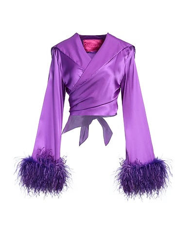 VERGUENZA Chemises et chemisiers de couleur unie Violet 94% Soie, 6% Élasthanne, Plume
