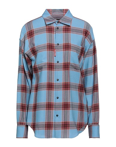 DSQUARED2 Checked shirt Pastel blue 60% Wool, 40% Viscose