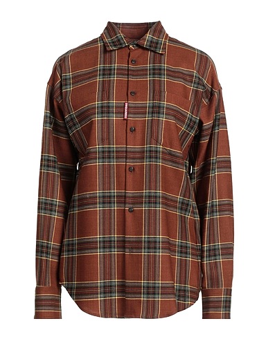 DSQUARED2 Checked shirt Brown 60% Wool, 40% Viscose
