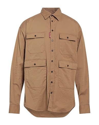 DSQUARED2 Solid colour shirt Sand 97% Cotton, 3% Elastane