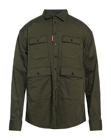 DSQUARED2 Solid colour shirt Military green 97% Cotton, 3% Elastane