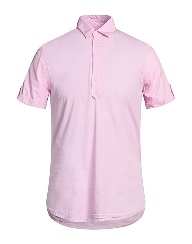 DANIELE ALESSANDRINI HOMME Solid color shirt Pink 97% Cotton, 3% Elastane
