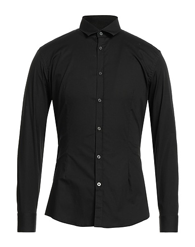 DANIELE ALESSANDRINI HOMME Solid color shirt Black 97% Cotton, 3% Elastane
