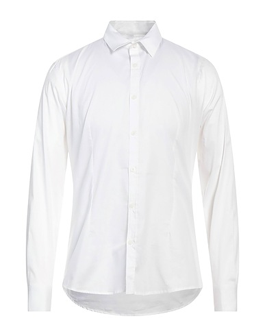 DANIELE ALESSANDRINI HOMME Camicia tinta unita Bianco 97% Cotone, 3% Elastan