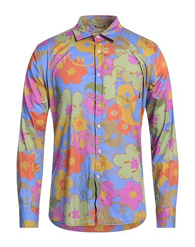 DANIELE ALESSANDRINI HOMME Patterned shirt Light blue 97% Cotton, 3% Elastane