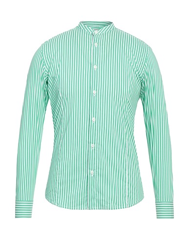 DANIELE ALESSANDRINI HOMME Striped shirt VERDE 68% Cotton, 30% Polyamide, 2% Elastane