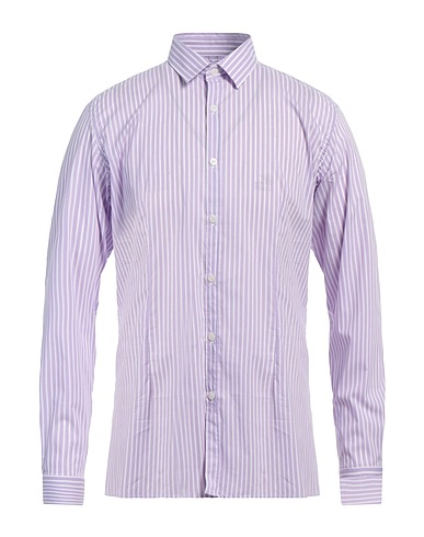 DANIELE ALESSANDRINI HOMME Striped shirt Lilac 68% Cotton, 30% Polyamide, 2% Elastane