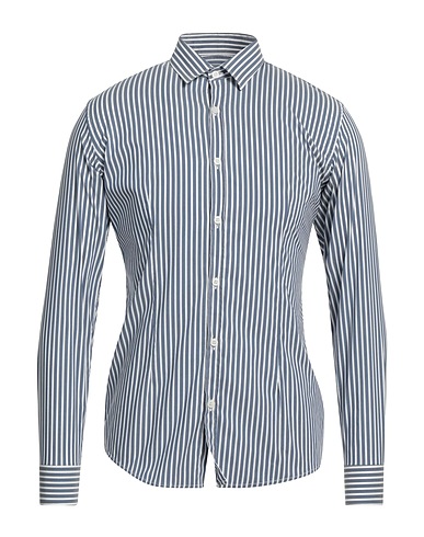 DANIELE ALESSANDRINI HOMME Striped shirt Slate blue 68% Cotton, 30% Polyamide, 2% Elastane