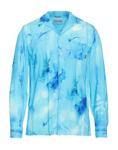 DANIELE ALESSANDRINI HOMME Patterned shirt Azure 100% Viscose