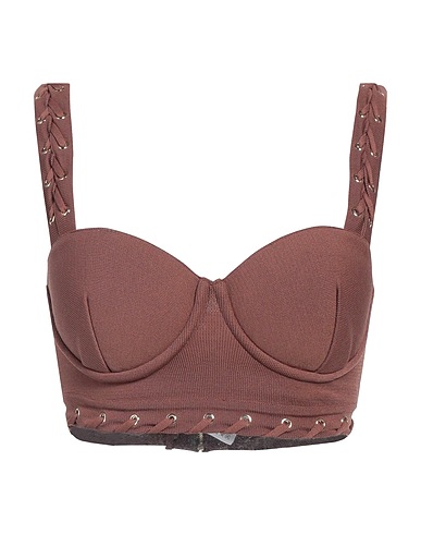 ELISABETTA FRANCHI Top Brown 52% Viscose, 28% Polyamide, 20% Polyester, Metal