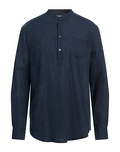 DANIELE ALESSANDRINI HOMME Linen shirt Midnight blue 55% Linen, 45% Cotton